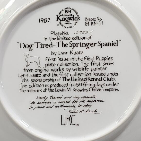 1987 "Dog Tired-The Springer Spaniel" 8.5" Collector Decorator Plate Lynn Kaatz - Picture 7 of 10